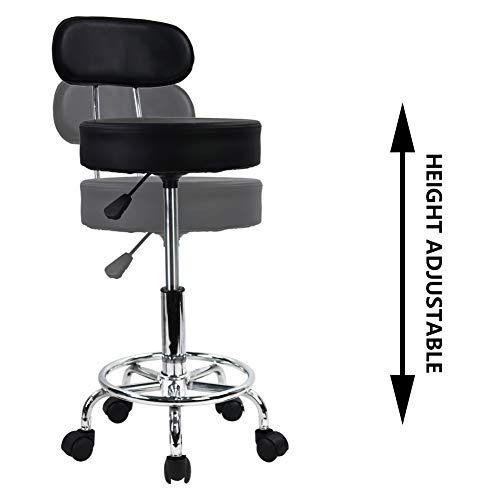 KKTONER Taburete de Bar telesilla Silla giratoria banqueta experimentales heces de Aprendizaje Taburete de Belleza Silla Alta Trasera Regulable en Altura con Ruedas (Negro)