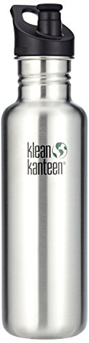 Klean Kanteen Edelstahlflasche mit Sport Cap 800 ml Classic Botella de Agua, Brushed Stainless, 4.4x4.4x27.6 cm