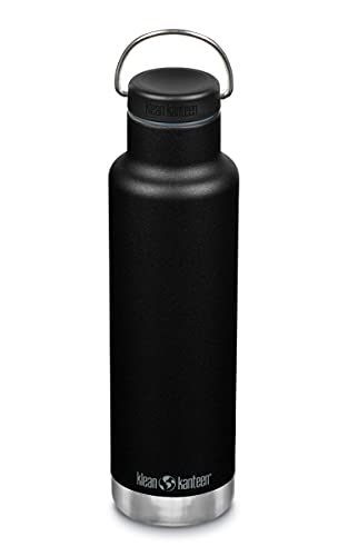 Klean Kanteen Insulated Classic 20oz (w/Loop Cap) Botella, Unisex Adulto, Negro, 20 oz