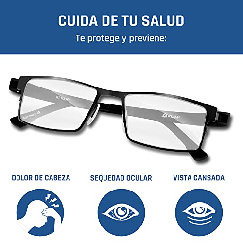 KLIM™ Protect - Gafas de NUEVA generación - Protege los ojos frente a la dañina luz azul de las pantallas - Anti fatiga ocular - Anti UV - Para PC, SMARTPHONE, TV, TABLET, MONITORES