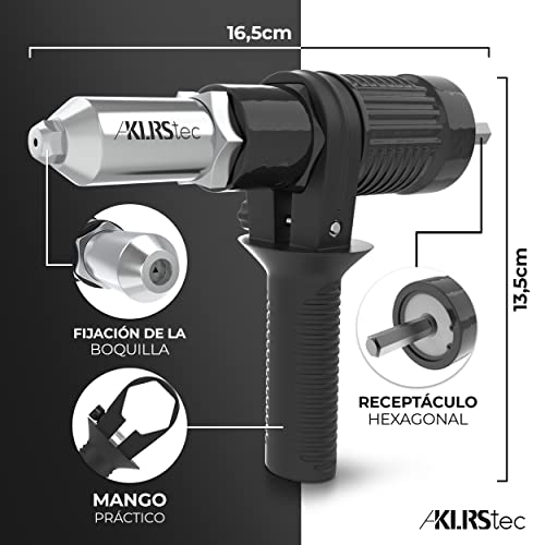 KLRStec Profesional Adaptador de Remachadora de Taladro o Inalámbrico para remaches en tamaños 2,4/3,2/4,0/4,8 mm