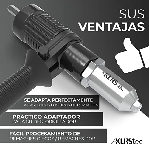 KLRStec Profesional Adaptador de Remachadora de Taladro o Inalámbrico para remaches en tamaños 2,4/3,2/4,0/4,8 mm