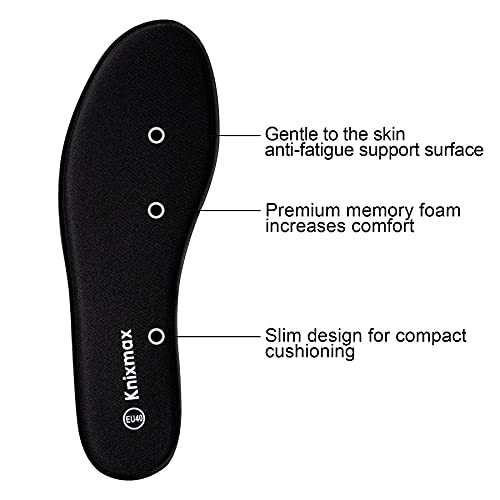 Knixmax Plantillas Memory Foam para Zapatos de Mujer y Hombre, Plantillas Confort Amortiguadoras Cómodas y Flexibles para Trabajo, Deportes, Caminar, Senderismo, EU42 Negro