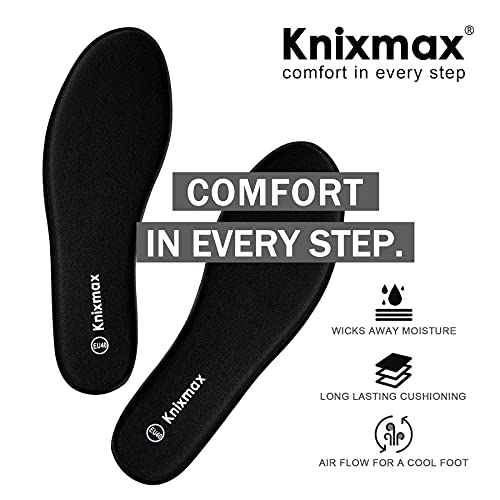 Knixmax Plantillas Memory Foam para Zapatos de Mujer y Hombre, Plantillas Confort Amortiguadoras Cómodas y Flexibles para Trabajo, Deportes, Caminar, Senderismo, EU42 Negro