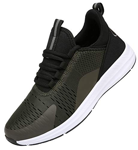 KOUDYEN Zapatillas Running Hombre Mujer Zapatos para Correr y Asfalto Aire Libre y Deportes Calzado Ligero Transpirable Sneaker XZ476-ArmyGreen-EU38