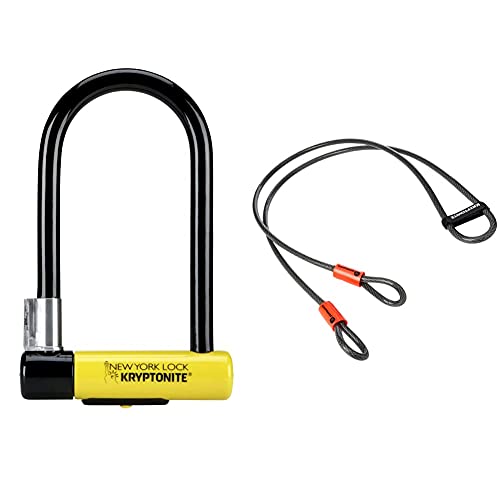 Kryptonite Antirrobo U New York Standard W/Flexframe-U Bracket(102X203) Amarillo, Candados, X + Kryptoflex - Cable De Seguridad, Color Plateado/Naranja - 120 Cm, Ø 10 Mm