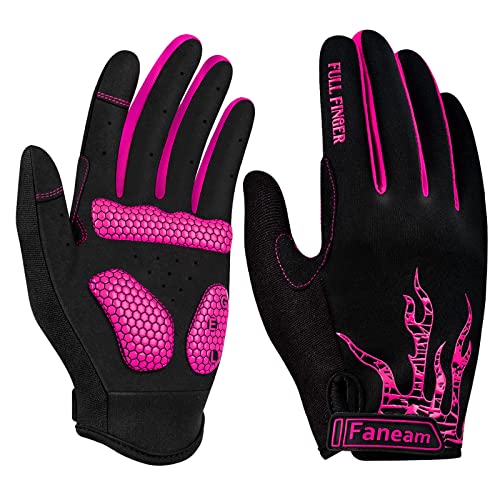 KTUEOV Guantes de Ciclismo Dedos Largos Guantes MTB Gel Antideslizantes Guantes de Bicicleta Montaña Transpirables Guantes Ciclismo Hombre Mujer con Pantalla Táctil Guantes Deportivos Moto (L Rosa)