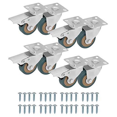 Kurtzy Ruedas Giratorias Resistentes para Muebles (Pack de 8) Ruedas de 50 mm, Tornillos, Frenos y Placas de Metal - Ruedas de Goma para Muebles, Carritos, Uso Industrial y Mover Muebles