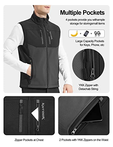 KUTOOK Chaleco Softshell Hombres Cortavientos sin Mangas Forro Polar Transpirable Resistente al Viento, XXL Gris