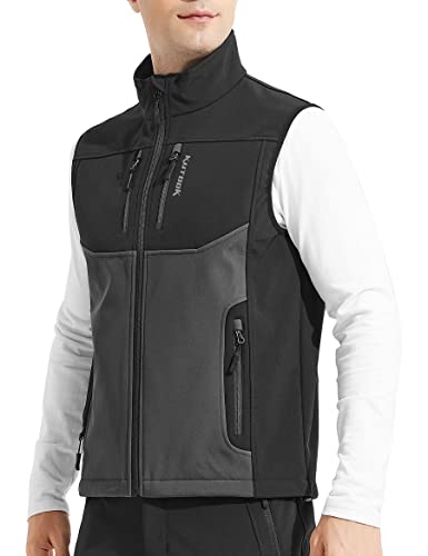 KUTOOK Chaleco Softshell Hombres Cortavientos sin Mangas Forro Polar Transpirable Resistente al Viento, XXL Gris