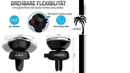 LA PALM Soporte magnético giratorio 360° para teléfono móvil como accesorio de coche para smartphones para fijación en la rejilla de ventilación del coche, universal, color plateado