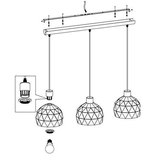 Lámpara colgante EGLO ROCCAFORTE, lámpara de suspensión con 3 bombillas, lámpara colgada de acero, color negro, dorado, casquillo E14