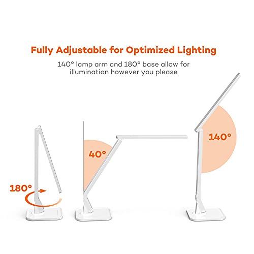Lámpara de escritorio LED, Flexo de Escritorio de 14 W, 5 niveles regulables, 4 modos, panel de control sensible, puerto de carga USB para iPhone, iPad, Smartphone, Tablet Android