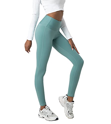 LAPASA Leggins Mujer Cintura Alta, Pantalón Deportivo Elástico, Mallas de Deporte Yoga, Leggings Largo Push Up L01A1 M Verde