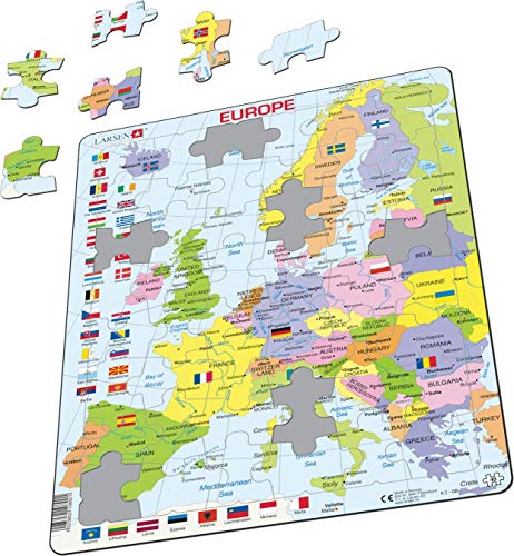 Larsen K2 Mapa político de Europa, edición en Español, Puzzle de Marco con 48 Piezas