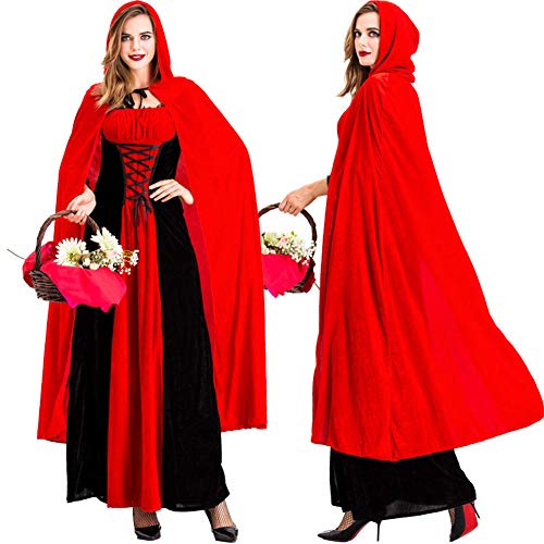 LATH.PIN Disfraz de Caperucita roja para mujer Halloween Cosplay Vestido Carnaval con Capa con Capucha Tallas Grandes, rojo, XL