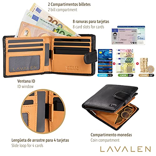 Lavalen® Cartera para Hombre RFID de Piel Auténtica Sistema antirrobo Tarjetero Cuero Monedero Hecho a Mano Cremallera Bolsillo Monedas Billetera Juvenil Perfecto para Regalo