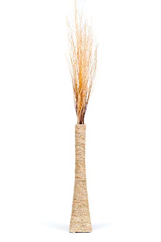 LEEWADEE jarrón Grande para el Suelo – jarrón Alto Hecho a Mano de bambú y Rafia, contenedor de pie para Ramas Decorativas, 75 cm, Color Natural