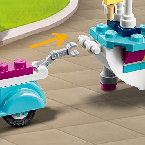 LEGO Friends - Heladería Móvil, Set de Construcción de Carrito para Vender Helados y Dulces, Incluye Muñeca de Stephanie, Dash el Perro y una Moto Scooter Azul (41389)