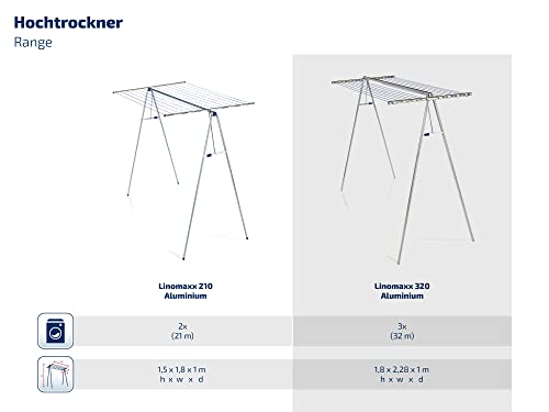Leifheit Tendedero alto Linomaxx 320 Aluminium, tendal exterior e interior de 32 m, tendedero grande con piezas de plástico y aluminio