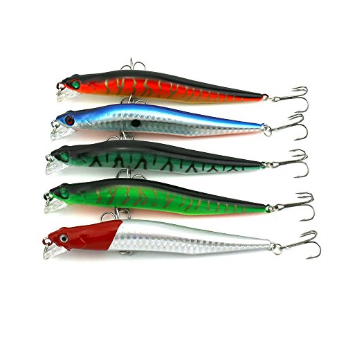 LENPABY 5 señuelos de pesca para lubina, 10 g, 11,5 cm, señuelos de pesca poco profundos, anzuelos para pesca de crankbait de pesca multiarticulados para trucha, agua dulce y agua salada.