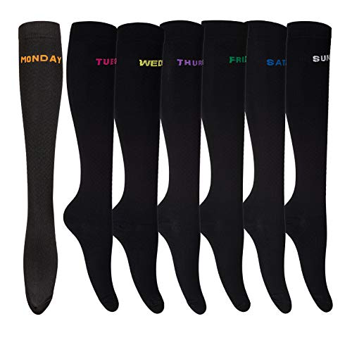 LEOSTEP Calcetines de compresión para Hombres y Mujeres (7 Pares), Ideales para Correr, enfermería, Senderismo, Viajes y vuelos, Calcetines de 20 a 30 mmHg