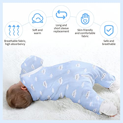 Lictin Saco de Dormir para Bebés-Saco de Dormir para Bebés con Mangas Extraíbles para Bebés Niños de 1-3 años de 75 a 95 cm 2.0 TOG Motivo de Cielo Azul y Nubes Blancas