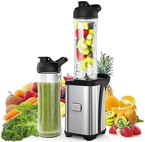 Licuadora, Licuadora Individual Multifunción, con 2 Botellas Batidoras Portátiles sin BPA, licuadora para Verduras y Frutas, Batidos, Jugos y Hielo, Cuerpo y Cuchillas de Acero Inoxidable, 350W, 600ml