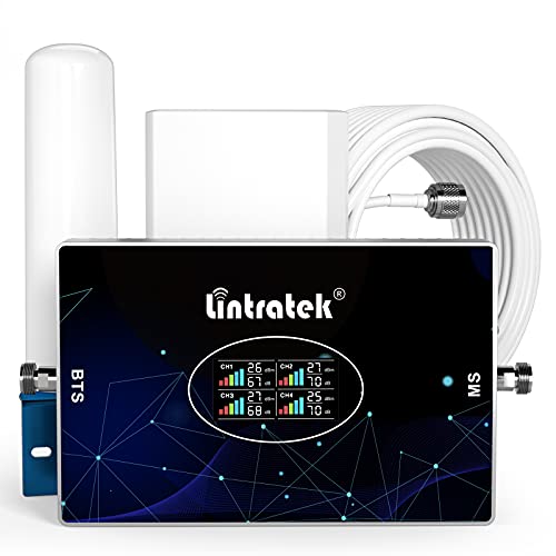 Lintratek Amplificador de señal para teléfono móvil 4 Cuatro Banda B7 900,1800,2100,2600 Repetidor gsm 2G 3G 4G 70dB Repetidores de señal de móviles Compatible con Movistar/Orange/Yoigo/Vodafone