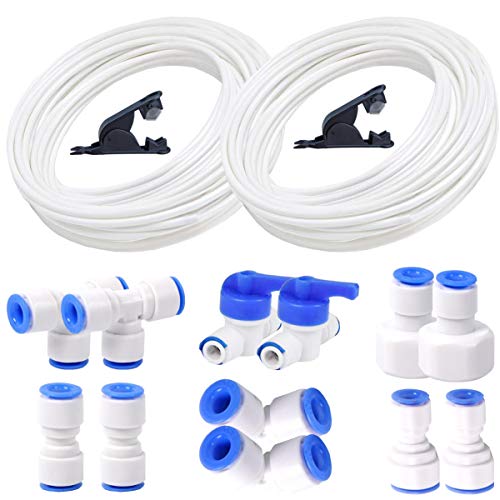 Liuer 2PCS Tubo de Suministro de Agua para Frigorífico de 10 m Tubo de Agua para Nevera con kit de Accesorios de Conector para Refrigerador Doble de Estilo Europeo (Tubo de 1/4 de Pulgada)