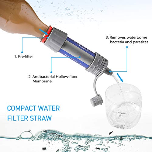 Lixada Filtro de Agua Portátil Sistema de Filtración de Agua Mini para Emergencia Supervivencia Acampada Viaje Mochilero 1/2pcs 5000L