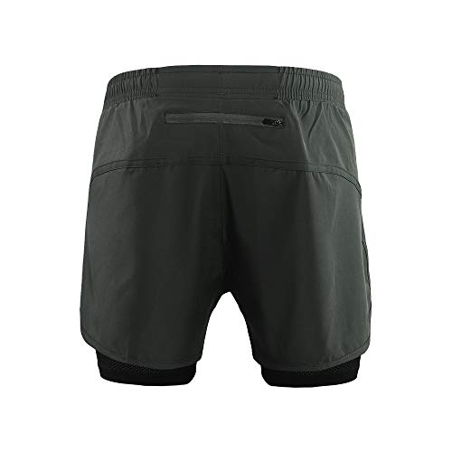 Lixada Hombres Pantalónes Cortos de Running 2-en-1, Pantalones Cortos de Atletismo, Pantalones Cortos de Fitness Maratón, Transpirable Pantalones+Secado Rápido (Gris Oscuro, L)