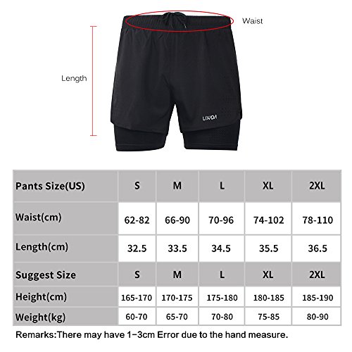 Lixada Hombres Pantalónes Cortos de Running 2-en-1, Pantalones Cortos de Atletismo, Pantalones Cortos de Fitness Maratón, Transpirable Pantalones+Secado Rápido (Gris Oscuro, L)