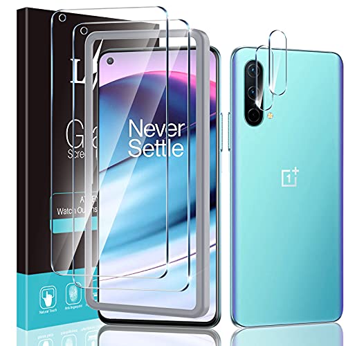 LϟK 4 Pack Protector de Pantalla Compatible con Oneplus Nord CE 5g con 2 Pack Cristal Templado y 2 Pack Protector de Lente de Cámara - Sin Burbujas Dureza 9H Kit Fácil instalación