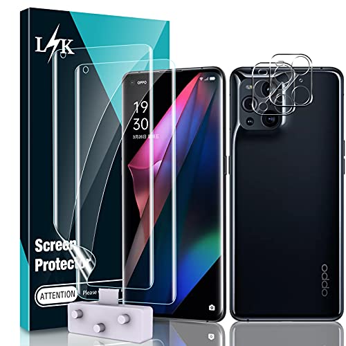 LϟK 4 Pack Protector de Pantalla para OPPO Find X3 Pro con 2 Pack HD Película de TPU y 2 Pack Protector de Lente de Cámara - Sin Burbujas Huella Digital Ultrasónica Instalación Fácil