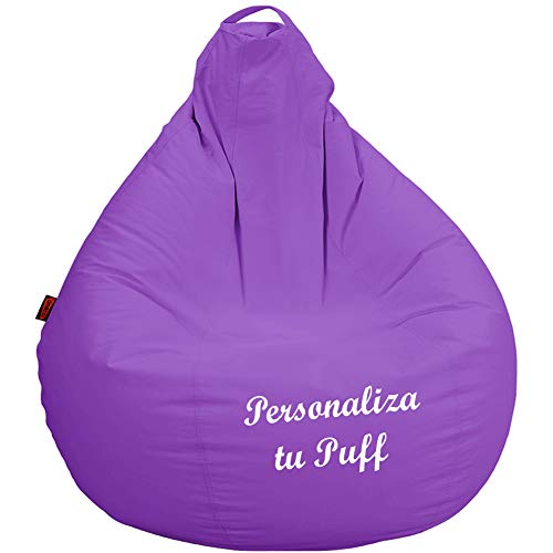 loconfort Puff Pera Personalizado con TU Nombre, Poli Piel Beig (XL Adulto, Lila)