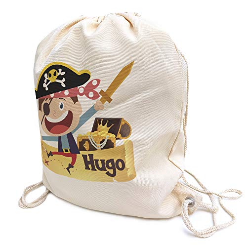 LolaPix Mochila Saco Infantil Personalizada con Nombre. Mochila de Cuerdas Personalizada niño para la Vuelta al Cole. Mochila Saco Kids. Tesoro Pirata