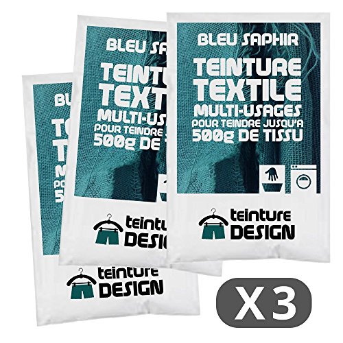 Lote de 3 bolsas de tinte textil – azul zafiro – Tintes universales para ropa y tejidos naturales