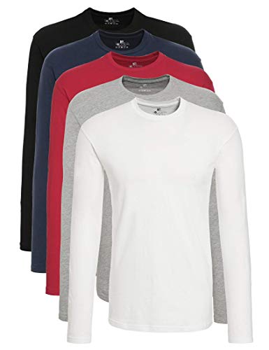 Lower East LE133 Camiseta de manga larga para Hombre, Negro/Blanco/Azul Marino/Gris/Rojo (Paquete de 5), S