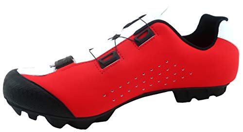 LUCK Zapatilla de Ciclismo MTB ÍCARO con Suela de Carbono y Sistema rotativo de precisión acompañada de un Velcro. (43 EU, Rojo)