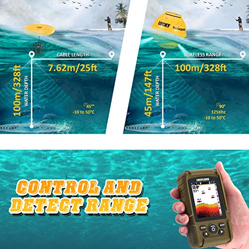 LUCKY Buscadores de Peces inalámbricos de Mano Buscador de Pesca con transductor con Cable para Barco Impermeable Buscadores de Profundidad portátiles para Pesca en Hielo Kayak de Pesca en el mar