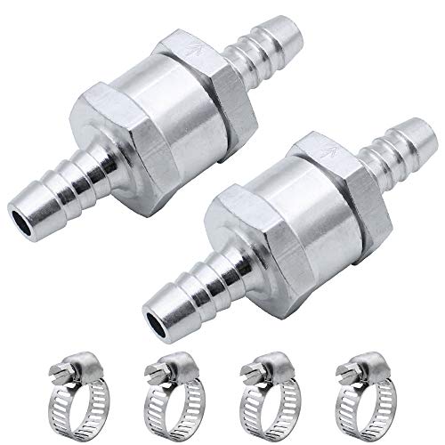 LumenTY - 2 válvulas antirretorno para combustibles, 8 mm, válvula antirretorno con 4 abrazaderas de manguera (6-10 mm) para gasolina, diésel, agua, cromo, carburador de coche