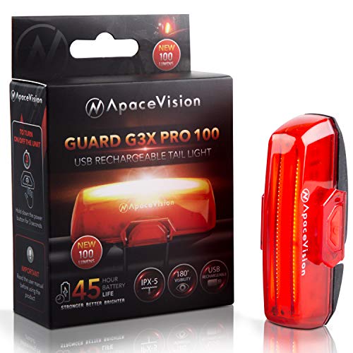 Luz Trasera Bici Recargable USB de Apace - Superbrillante 100 Lúmenes Luz Posterior de Bicicleta LED Fácil Enganche Luz Trasera Roja para Mountain Bike para Seguridad Optima en Bici