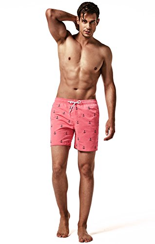 MaaMgic Ropa de Baño para Hombres Bañador para Vacaciones Short de Playa Natación Secado Rápido Piscina Ancla,Rosa Ancla,L