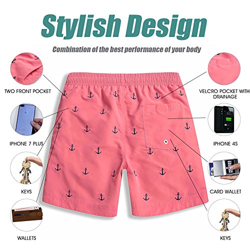 MaaMgic Ropa de Baño para Hombres Bañador para Vacaciones Short de Playa Natación Secado Rápido Piscina Ancla,Rosa Ancla,L