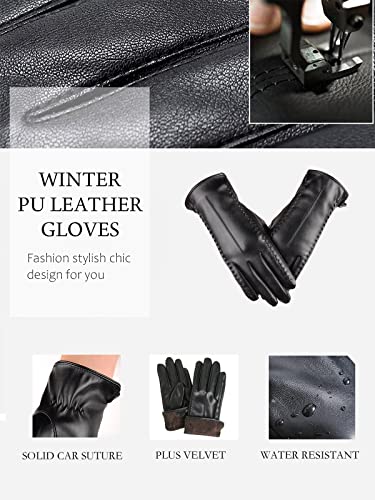 Magicoco Guantes de Invierno para Mujer Pantalla Táctil Cuero de imitaciÓN Forro Polar Térmico Mitones PU Resistente al Agua Señoras Regalo (Rayas, M)