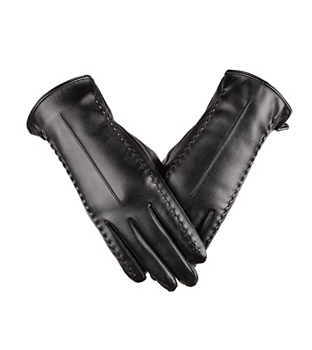 Magicoco Guantes de Invierno para Mujer Pantalla Táctil Cuero de imitaciÓN Forro Polar Térmico Mitones PU Resistente al Agua Señoras Regalo (Rayas, M)