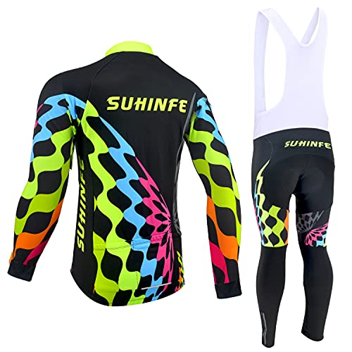 Maillot Ciclismo Mujer Invierno, Ropa Ciclismo Manga Larga con Forro Polar Térmico en y Pantalones Ciclismo de Alta Elasticidad para Bicicleta Carretera y Bicicleta Montaña, Negro, S