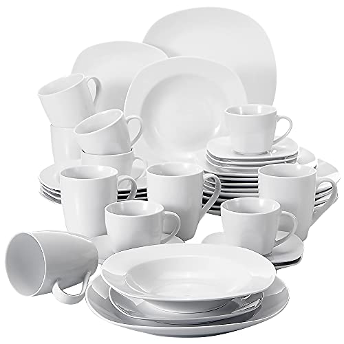 MALACASA, serie Elisa, 36 piezas Juegos de Vajillas de Porcelana 6 mugs 6 Tazas de cafe 6 Platillos 6 Plato plano 6 Plato de Postre 6 Platos de Sopa para Vajillas para 6 Personas