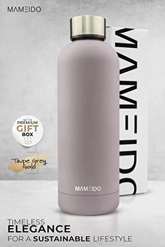 MAMEIDO Botella de Agua, Acero Inoxidable 500 ml - Frasco de Metal Aislado, Reutilizable, a Prueba de Fugas, sin BPA para Adultos, niñas y niños Mantiene frío 24 h, Caliente 12 h (500ml, Taupe Gold)